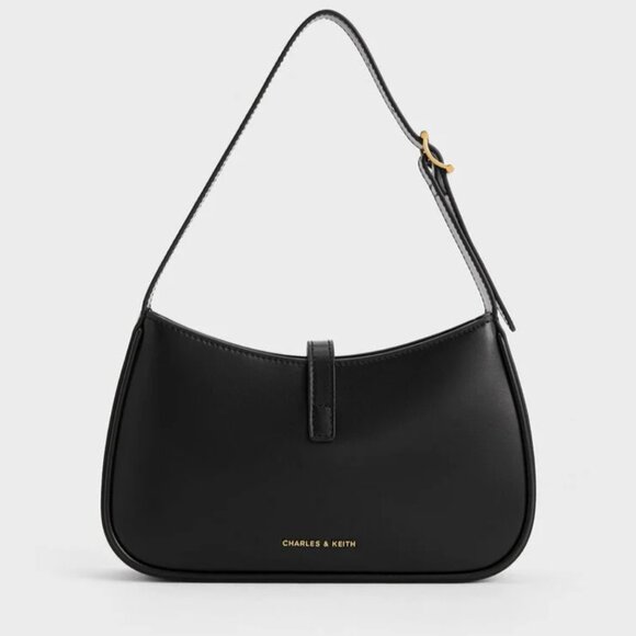 Charles and Keith Cesia Metallic Accent Shoulder Bag Black - Picture 5 of 8